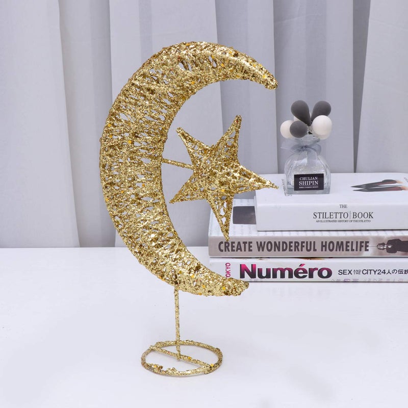 Uonlytech Iron Moon and Star Ornament Glitter Christmas Table Decoration Christmas Tree Decoration Wedding Birthday Holiday Party Supply 20cm (Golden) - Image 4